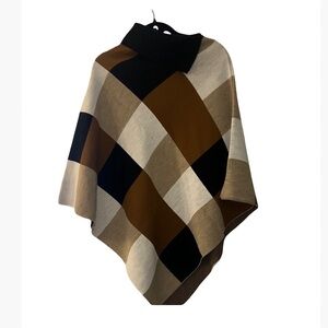 Black brown white Checkered cape poncho